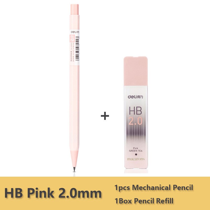 Deli Mechanical Pencil 2.0mm lead HB 2B Drawing Writing Activity Pencils led pencils for school With lead pencil knife: HB Pink
