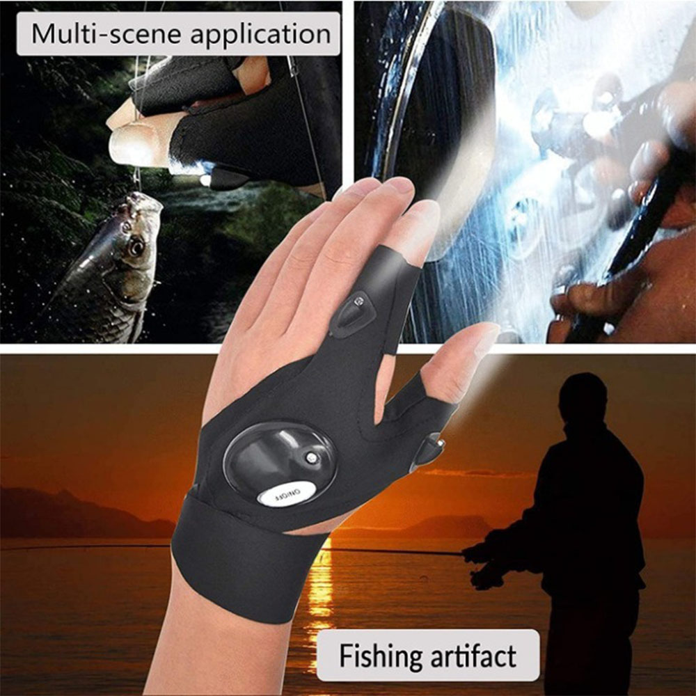 Fahrradhandschuhe mit Lichtern, Handschuhe für Angelausrügestochen, Zubehör, Handschuh mit LED, fingerlos, Licht, Finger, Fäustlinge, Bekleidung