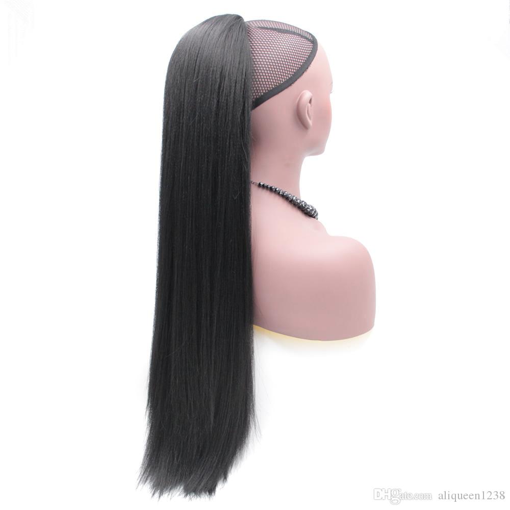 Lm Paardenstaart Trekkoord Straight Lint Paardenstaarten Clip In Hair Extensions 55 Cm, 22 "Pony Tail Paardestaart Synthetische Haarstukjes