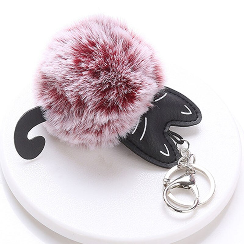 Söt pälsboll nyckelring katt mjuk pompom djur svans hår boll bil nyckelring nyckelring mamma llaveros dam bilväska tillbehör