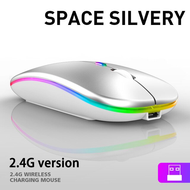 Bluetooth dual-mode wireless mouse charging mouse wireless computer mute LED backlit game office mouse laptop accessories: luminousSilver