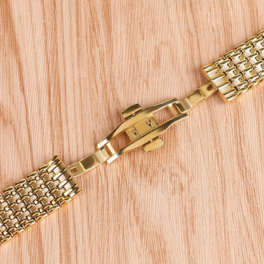 18mm 20mm 22mm Solid Gold Watch Bands Strap Stainless Steel Watchband Adjustable Replacement Bracelet + 2 Spring Bars