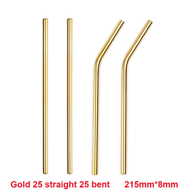Metal sugerør 50 stk/parti genanvendelige rustfrit stål sugerør øko-venlige drikkerør 215mm*8mm lige bøjede sugerør til drink: Guld 50 blandet