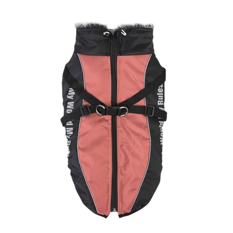 Large Dog Jacket With Harness Winter Warm Padded Pet Clothes For Labrador Waterproof Big Dog Coat French Bulldog Outfit XL-6XL: Red / 5XL
