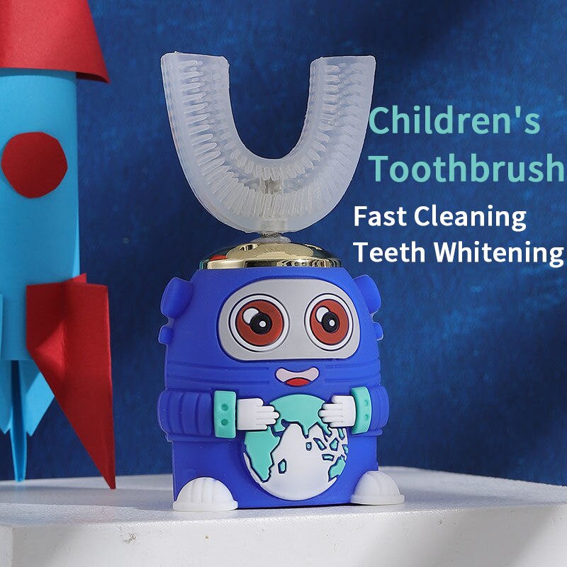 Children's Electric Toothbrush Smart 360 Degree U Silicon Toothbrush USB Automatic Ultrasonic Tooth Toothbrush Cartoon Pattern