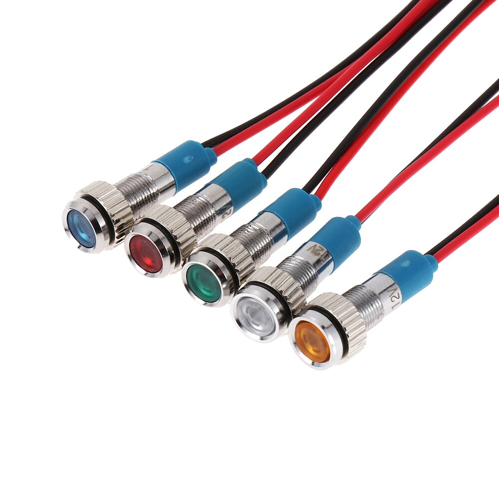 1Pcs 6mm LED Metal Lndicator Light 3V 5V 6V 9V 12V 24V 220V Waterproof Signal Lamp With Wire Red Yellow Blue Green White