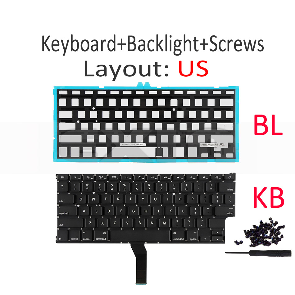 para Apple Macbook Air 13 "A1369 A1466 teclado EE. UU. Teclados ingleses con retroiluminación de años