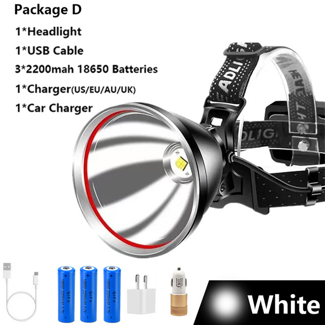 Super XHP90 exterior LED farol, USB recarregável cabeça lanterna, bicicleta lâmpada, tocha, mais poderoso, 500000LM, 1000m: RGB