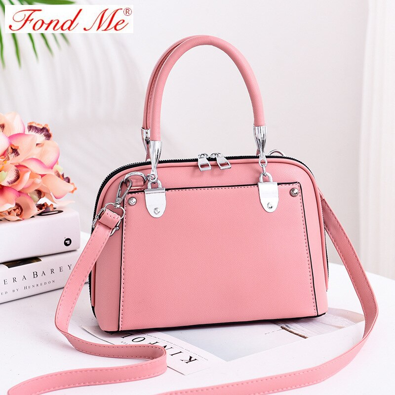 Ensfarget bærbar skulderveske med skulderkors: Rosa