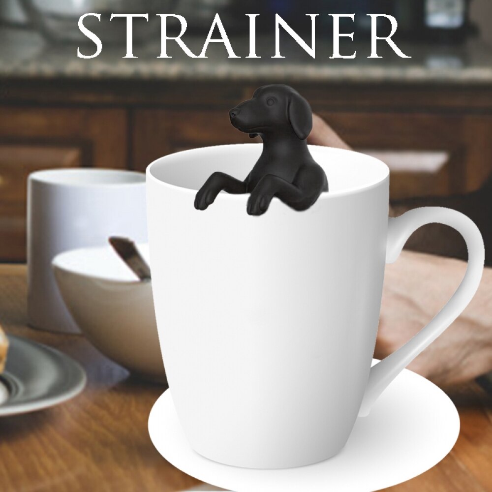 Infusor de té de perro mascota gris negro Filtro de té de alimentaria colador de té de Purrtea de goma de silicona