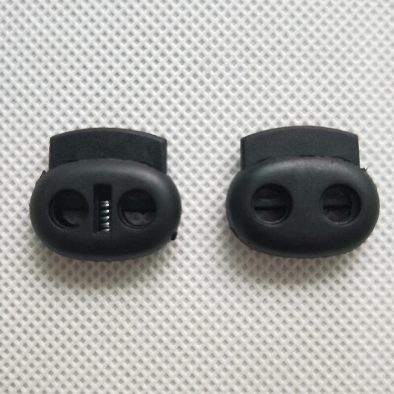 100pcs Pack Plastic Cord Lock Clip Clamp 2 hole Toggle Stopper 2mm Rope Garment Paracord Shoes