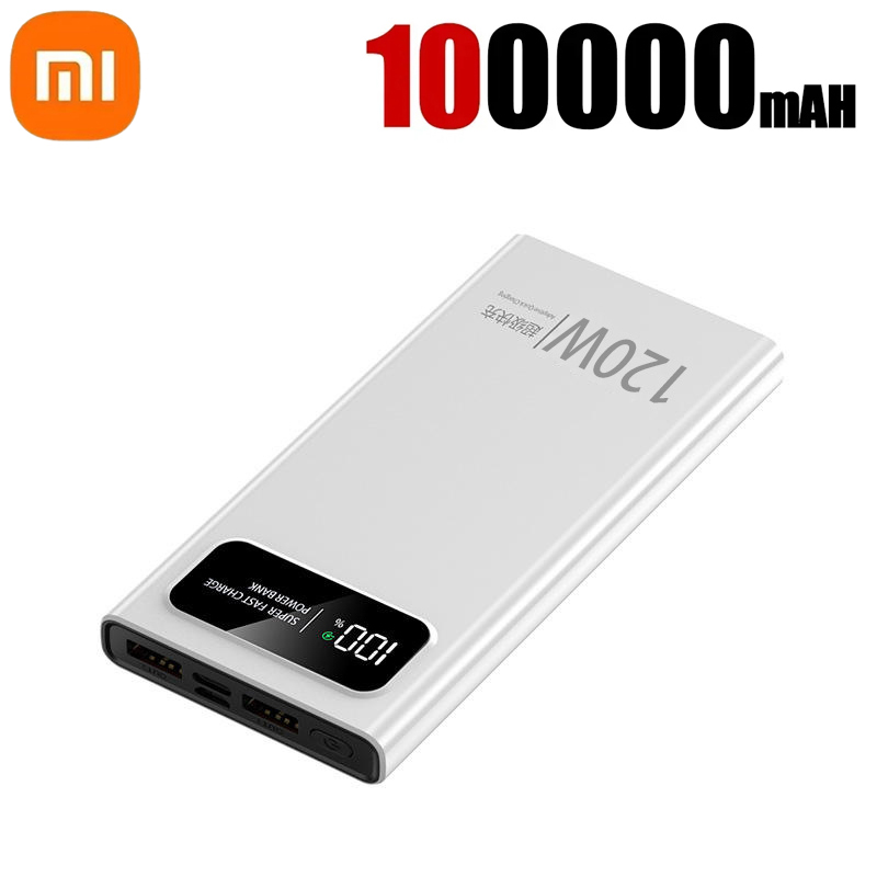 120W Super Fast Charging Power Bank With LED Digital Display 200000mAh Large Capacity External Battery Portable For phones: black