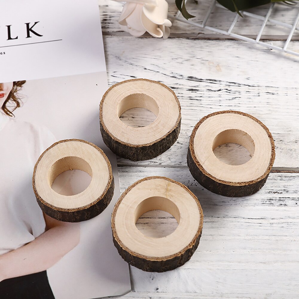 10Pcs Handcrafted Rustic Wood Napkin Rings Holder for Dinner Table Decoration Wedding Party Supplies Retro Stump Napkin Ring