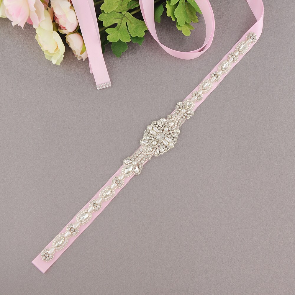 ZMS388 Rhinestone Belt Wedding Dress Belt Bridal Belt Wedding Accessories Mariage Sash Bridesmaid Belt Wedding Belt Women Belt: pink