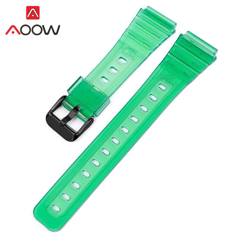 Gummi Sport Gurt für Casio F91W F-84 F-105 108 A158 A168 AE1200 AE1300 Männer Frauen Glänzend Wasserdichte Ersatz Uhr Band: Grün Schwarz