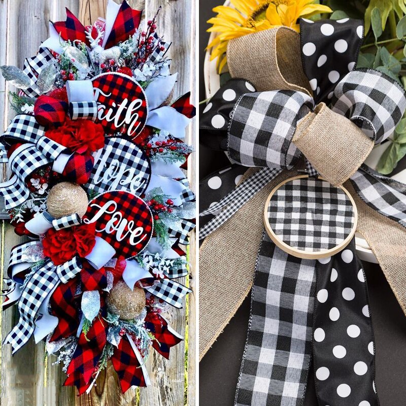 6m kerstversieringen, geruite linten, gingham lint voor kerstboomkrans, strikken, kerstcadeautjes voor het jaar navidad