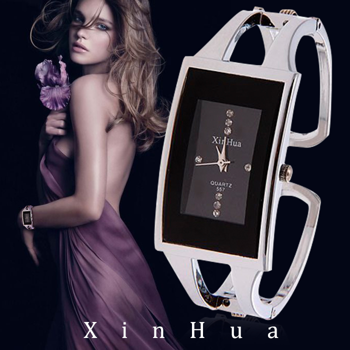 XINHUA Women Watches Bracelet Watch Quartz Wristwatch Crystal Silver Casual Stainless Steel Bangle Clock Relojes Mujer