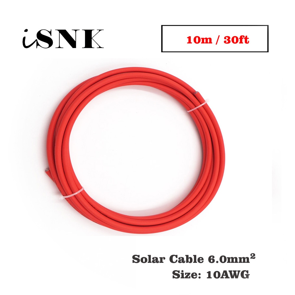 10m 30ft x 10AWG 6mm2 Red Color Positive wire PVC Insulated photovoltaic electrical PV Connector