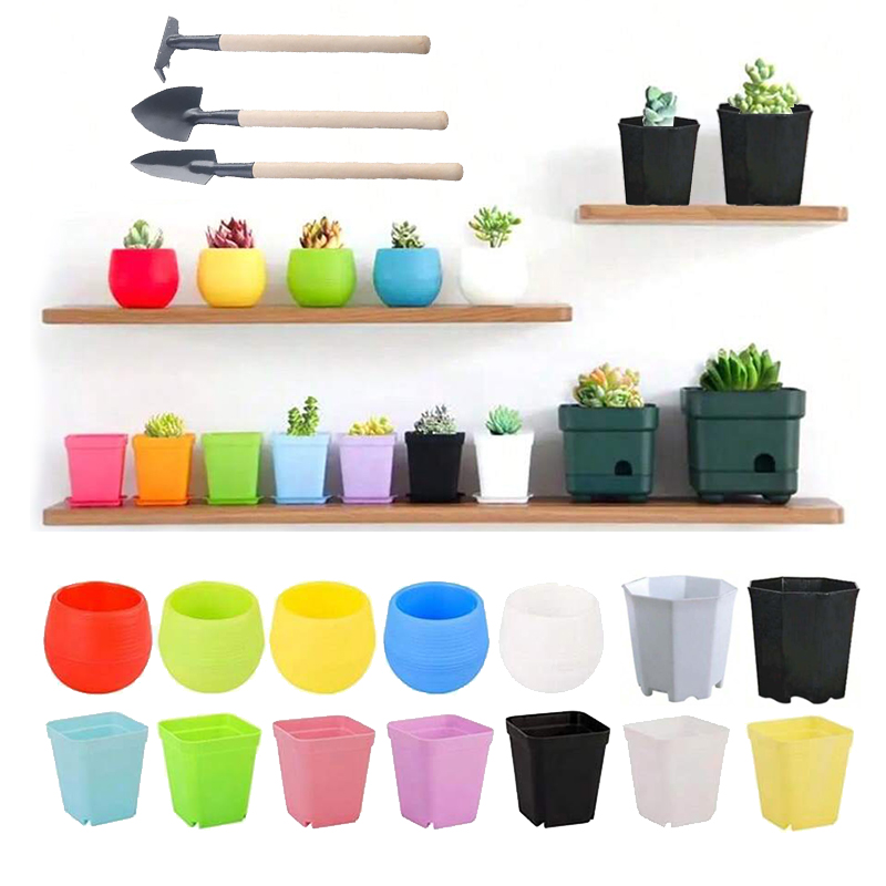 Blumentopf Set Kunststoff Farbe Atmungsaktive Mini Gartenpflanze Werkzeuge Haushalt Balkon Desktop Grün Sukkulenten Blumentopf TMZ