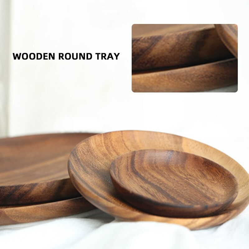 Ronde Massief Houten Plaat Hele Acacia Hout Fruit Gerechten Houten Schotel Thee Dienblad Dessert Diner Ontbijt Plaat Keuken Servies