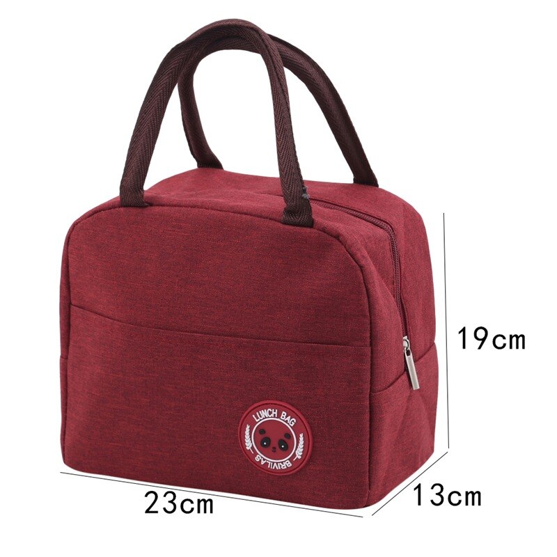 Portable Lunch Bag Thermal Insulated Lunch Box Tote Cooler Bag Bento Pouch Lunch Container School Food Storage Bags: wine red 4