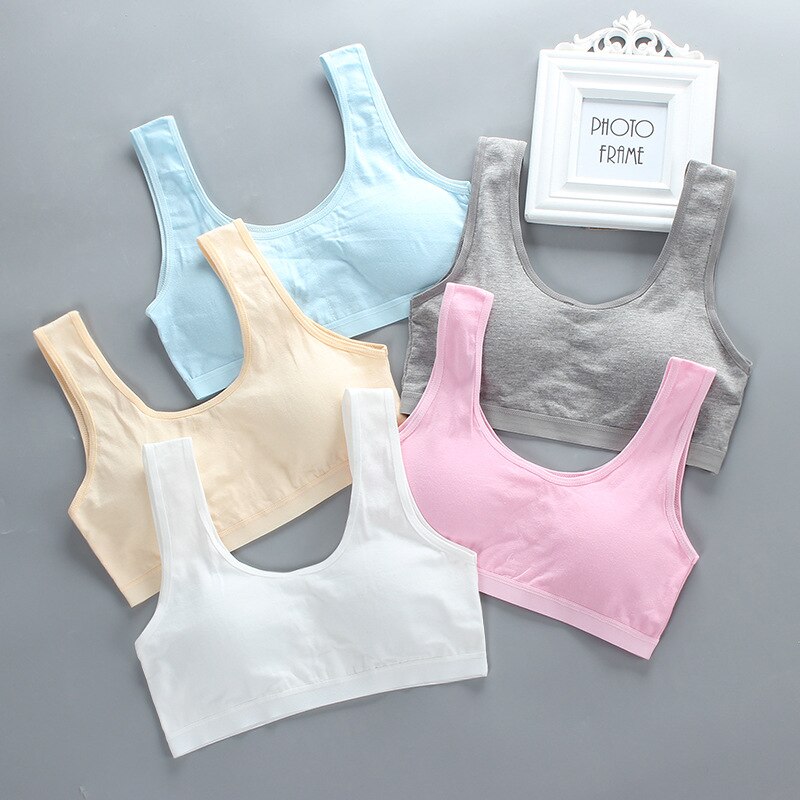Girls Bra Developmental Vest-style Students Pure Cotton U-shaped Teenage Training Bra Children's Short Bra Sports Breathable
