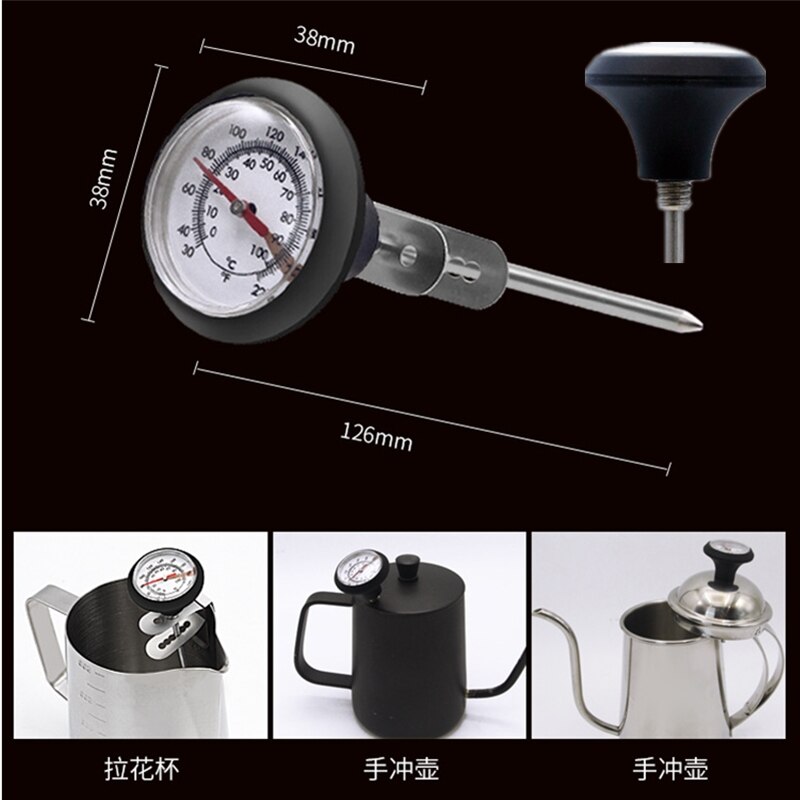 Cafetera de acero inoxidable con caño largo, hervidor de café con cuello de cisne por goteo, termo, termómetro, 1.2L, 1000ml: Only Thermometer