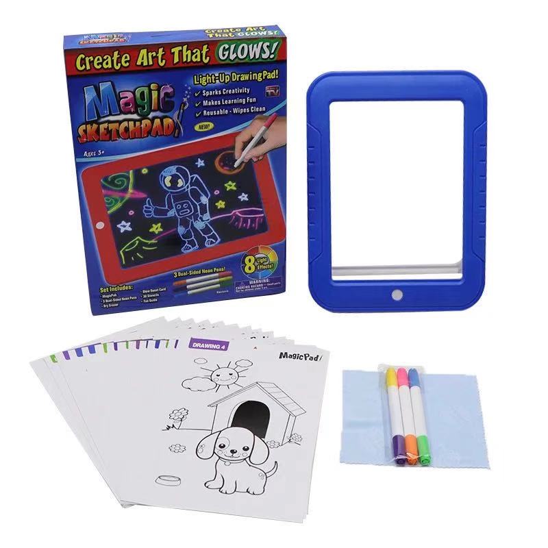 Tekentafel Kids 3D Magic Drawing Pad Fluorescerende Puzzel Lichtgevende Magische Graffiti Schrijven 3D Lichtgevende Tekening Pad: blue