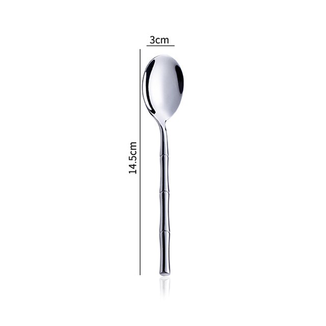 Fypo – ensemble de couverts créatifs avec manche en bambou, vaisselle occidentale en acier inoxydable 304, couverts à Steak, couteau, fourchette, cuillère, vaisselle: Silver-Teaspoon