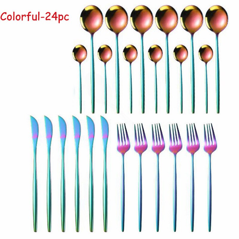 Vaisselle inox ensemble de couverts 24 pièces or Rose ensemble de couverts fourchette cuillère couteau doré ensemble de vaisselle coffret directe: rainbow