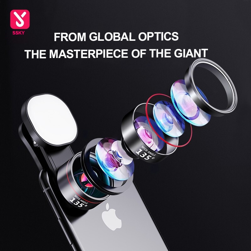 Fisheye Lens Three-in-one Set Wide-angle Mobile Phone Lens Shooting External HD Camera Universal Fill Light Macro