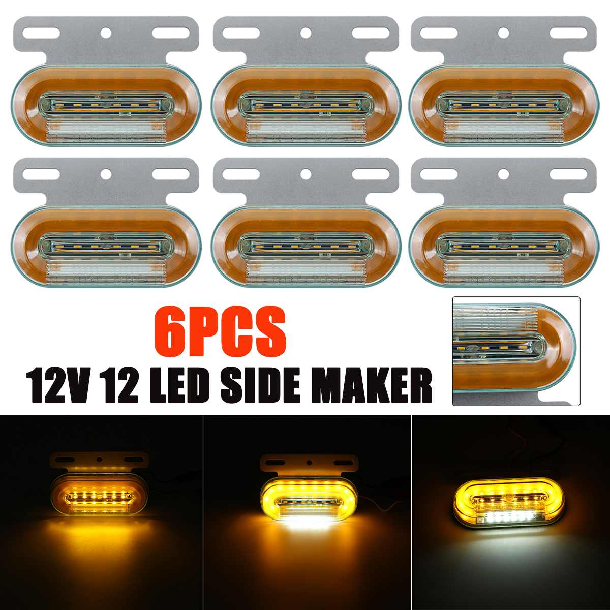 6 kpl 12v 12 led sivuvalot auton ulkovalot merkkivalot varoitustakavalo 3 tilaa perävaunu kuorma-auto