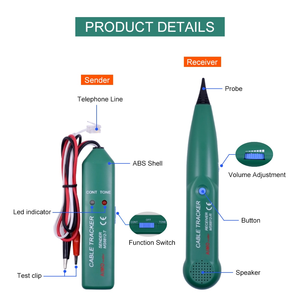 Chipal ms6812 cabo testador lan rede cabo tester fio rastreador para utp stp cat5 cat5e cat6 cat6e rj45 rj11 linha rastreador