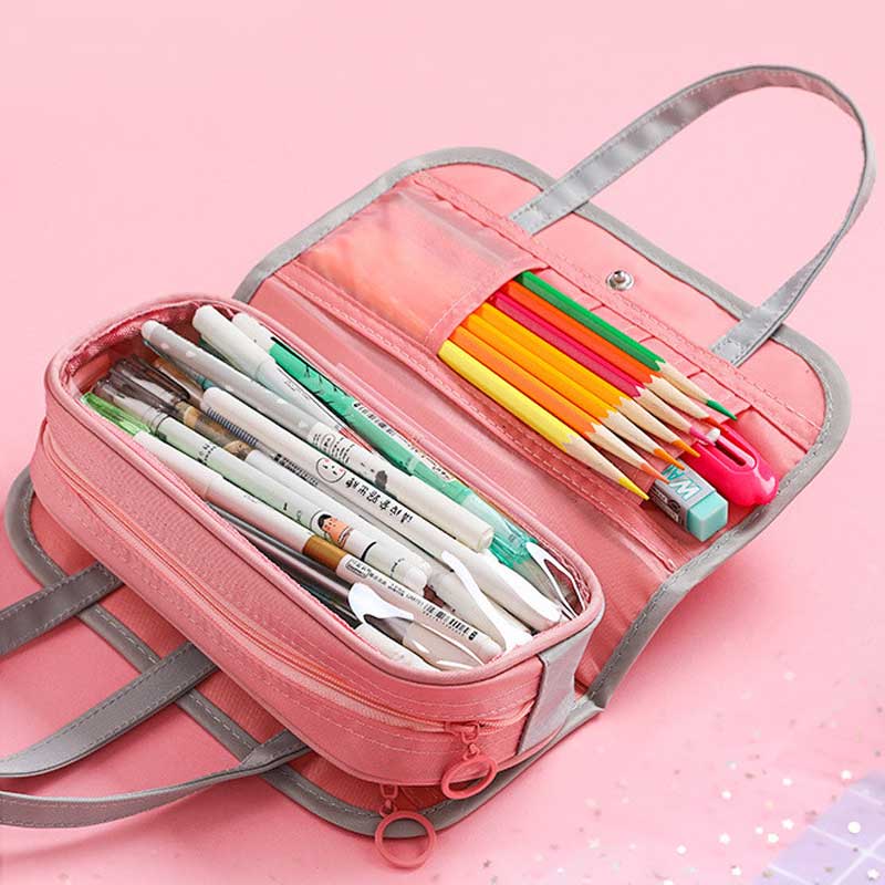 Super stor kapacitet skole penalhus til pige multifunktionel blyant taske vandtæt oxford aftagelig pen taske kosmetik taske