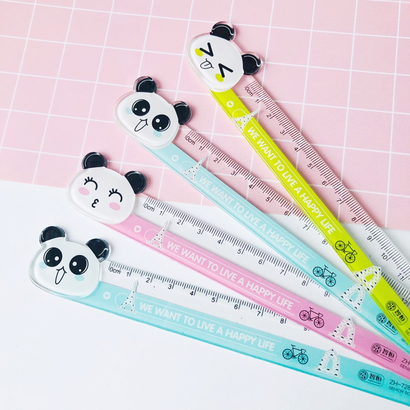 1pc kawaii panda 15cm plast rett linjal måle studie tegning skole student brevpapir