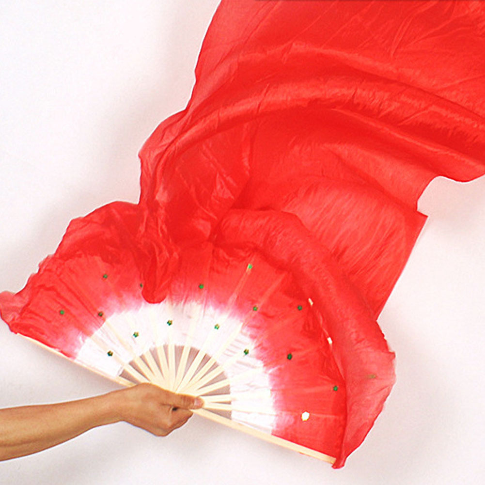 Long voile de ventilateur pliable en bambou, fait à la main, coloré en soie, flamme, danse du ventre, Art, jaune, rouge, bleu: Rouge
