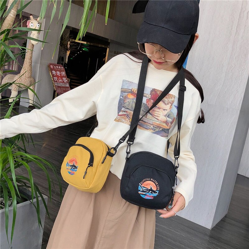Japanese Canvas Women Bags Casual Messenger Bag Harajuku Style Ulzzang Small Square Bag Literary Simple Shoulder Bag
