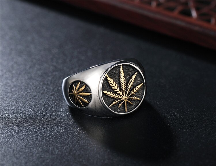 Hemp Rings Hip Hop Pave Hemp Leaf Men Rings Gold color 316L S... – Vicedeal