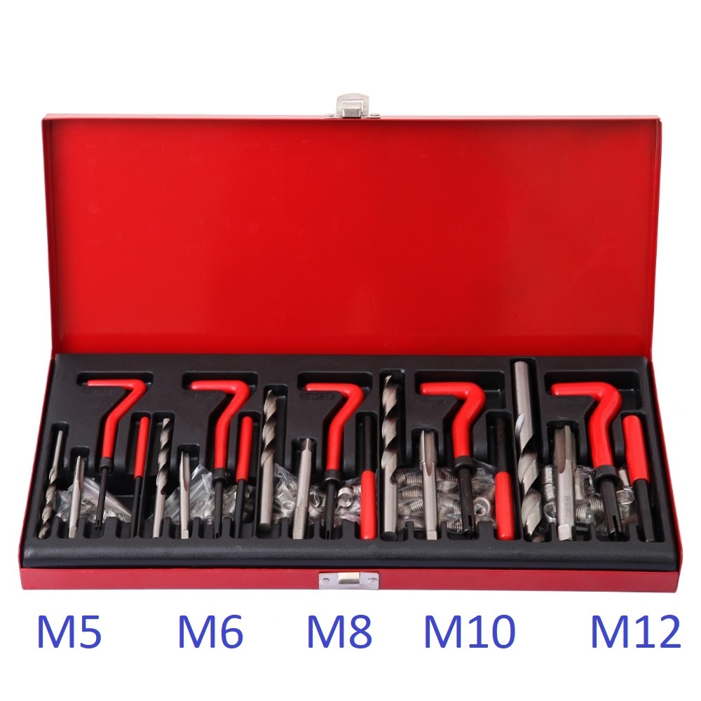 131 pcs M5 M6 M8 M10 M12 Car Engine Block Restoring Damaged Thread Repair Tool Kit for Helicoil Car Repair Tools Coarse Crowbar