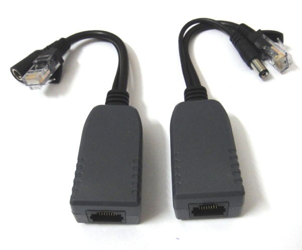 one pair CCTV DC Power RJ45 Converter Video Balun UTP Transceiver POE Splitter