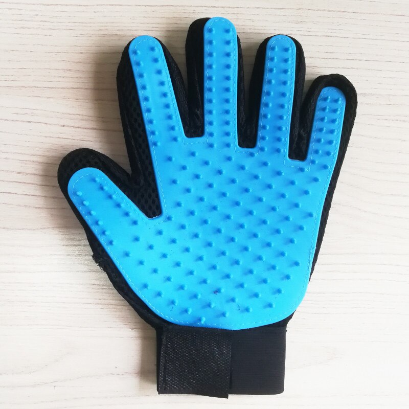 Guante de silicona para el cuidado de mascotas, cepillo para perros, peine, guantes para el pelo, suministros de limpieza para el baño, peines de goma para animales, 1 unidad: Sky blue left hand