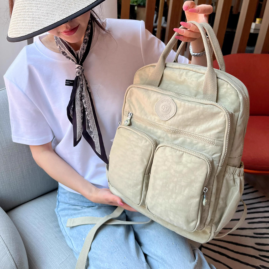 Multi-pocket Woman's Backpack Soft Handle Solid Color Nylon Travel Backpack Lightweight Casual School Backpacks