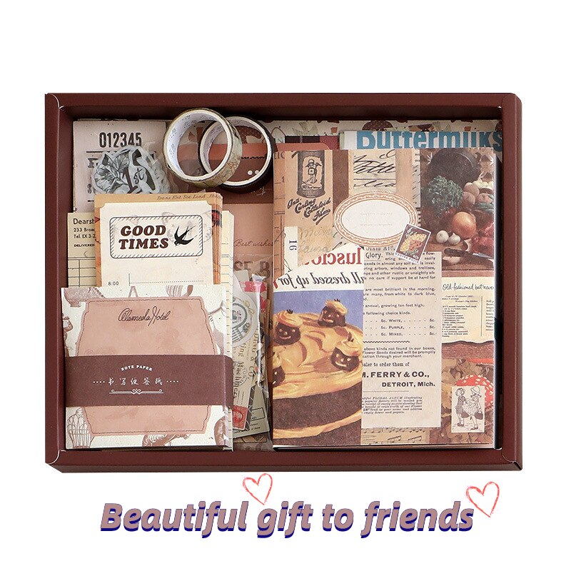 2022 Journal Diary Notebook Set 155pcs Retro Scrapbooking Sticker A6 Planner DIY Material Paper Girlfriend