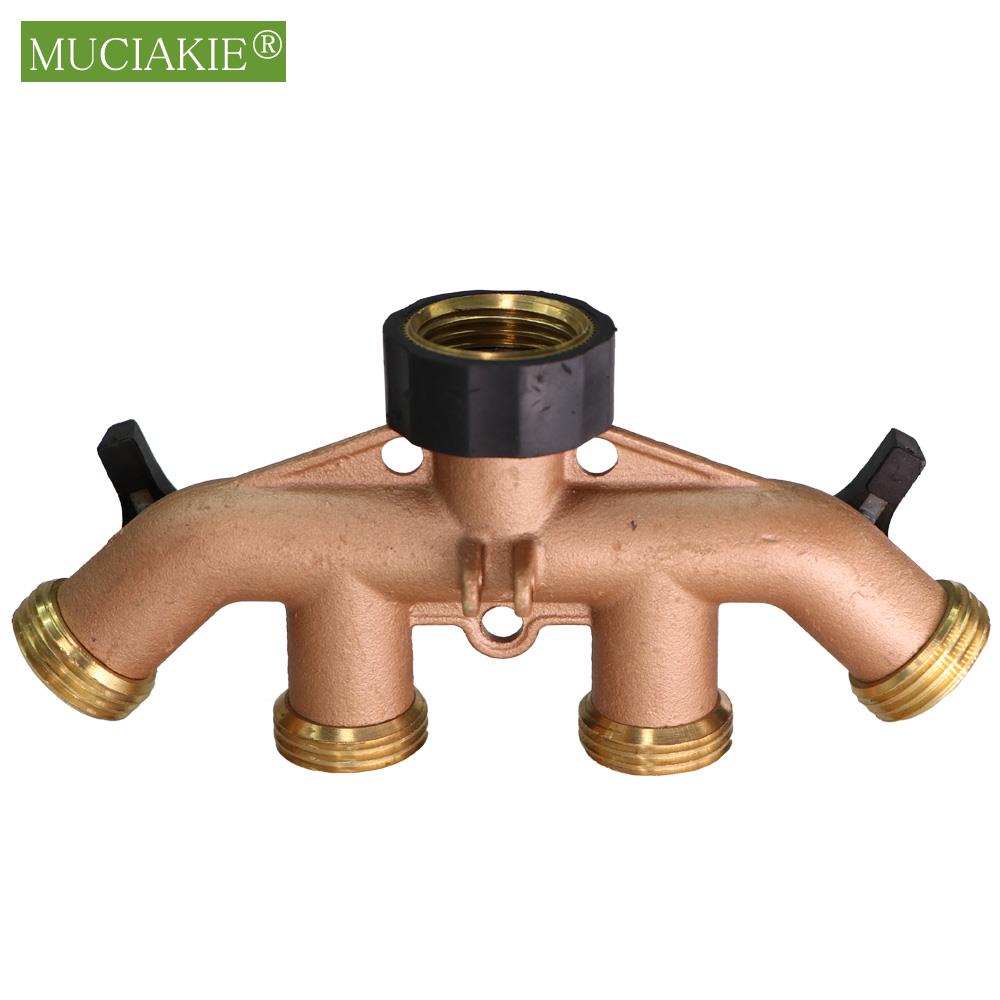 Deviatore per tubo da giardino a 4 gareggiare 100% ottone massiccio con rubinetto esterno filettato deviatore per tubo dell'acqua deviatore valvola in poi-spento indipendente