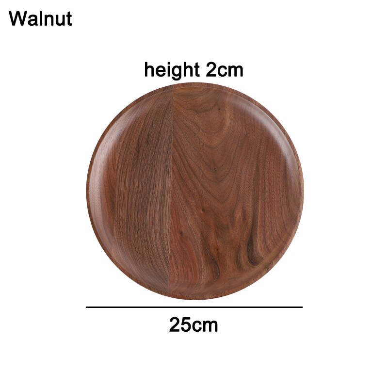 Acacia and Walnut Dinner Plates, Round Solid Wood Plates, Stackable Dinner Plates, Natural tableware dining for Dishes Snack: Walnut round-25cm