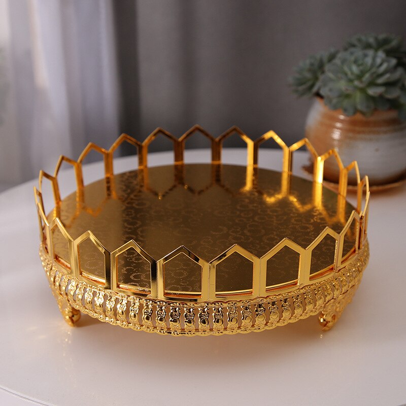 Gold Hollow Cake Stand Metal Tray Cupcake Dessert Display Plate Wedding Centerpieces Party Hotel Home Table Decoration