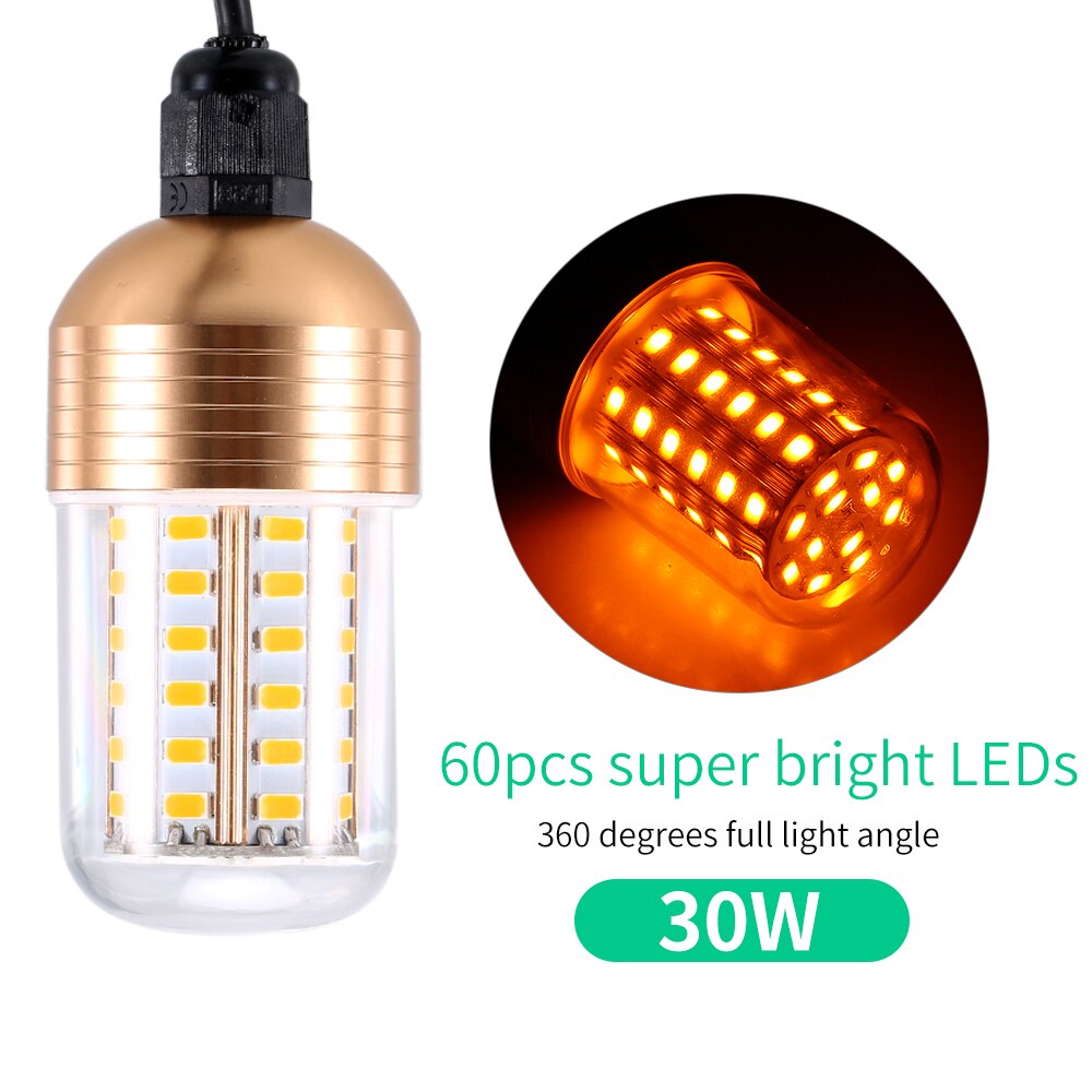 12V 30W 90 LED Underwater Night Fishing Light Submersible LED Lamp Bait Squid Fish Attracting Light Fish Finder Light with Cord