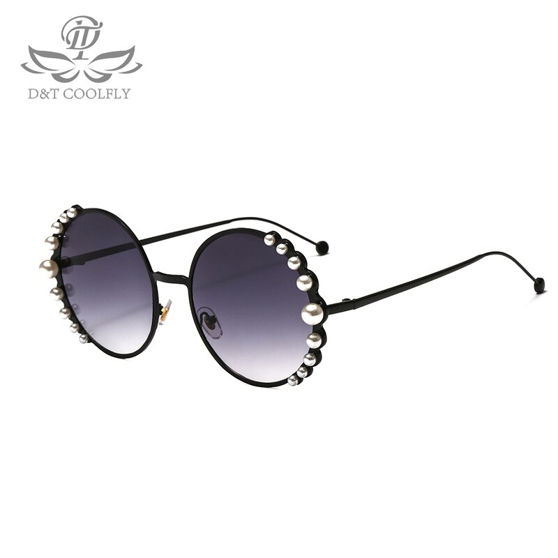Luksus perle solbriller kvinder metal stel runde solbriller mærke spejl perle solbriller  uv400