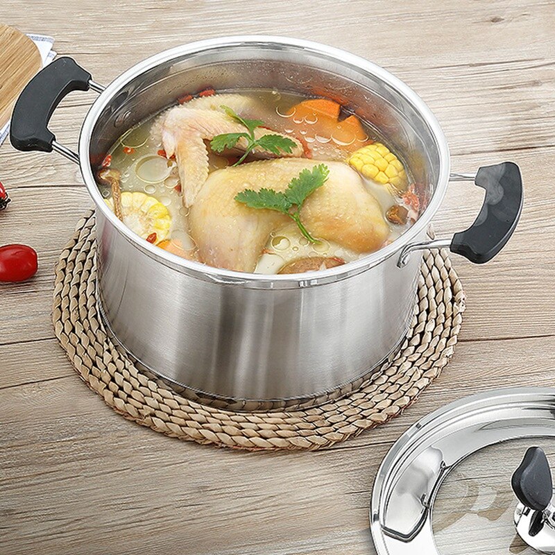 Niet-Magnetische Soeppan Rvs Dubbel Handvat Kookpot Samengestelde Bodem Non Stick Pan Europese Stijl Keuken kookgerei