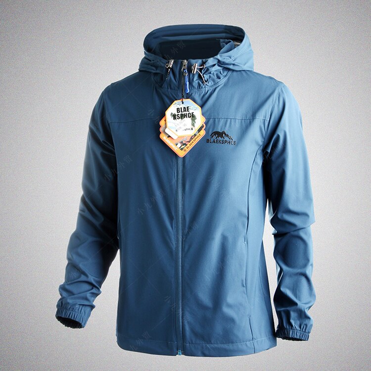 Elastic windbreaker Men spring autumn outdoor Sunscreen hiking riding jackets men windproof Waterproof RAIN coat Hooded jacket: Blue / 95